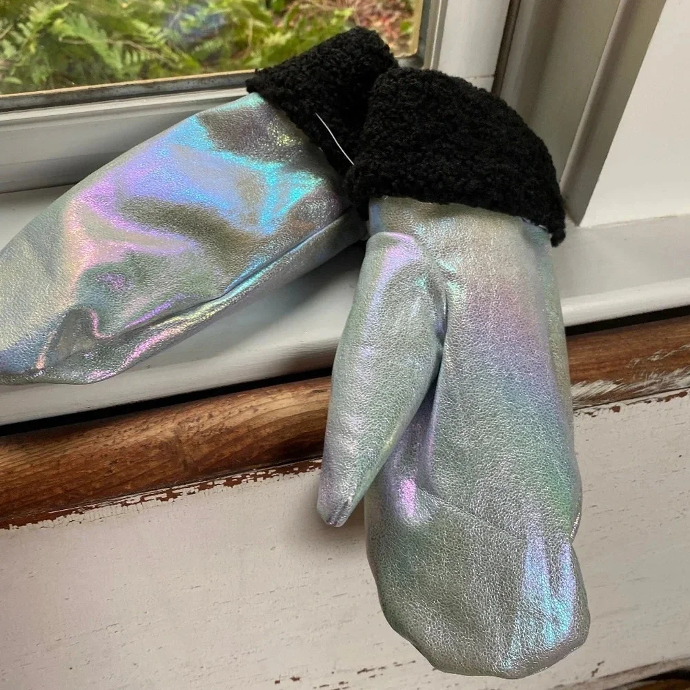 Anthropologie Metallic Faux Leather Mittens